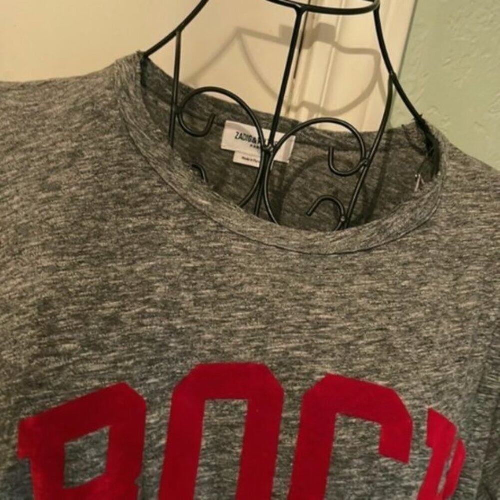 Zadig & Voltaire Flocked Rock Detail Tee Gray M - Picture 9 of 9